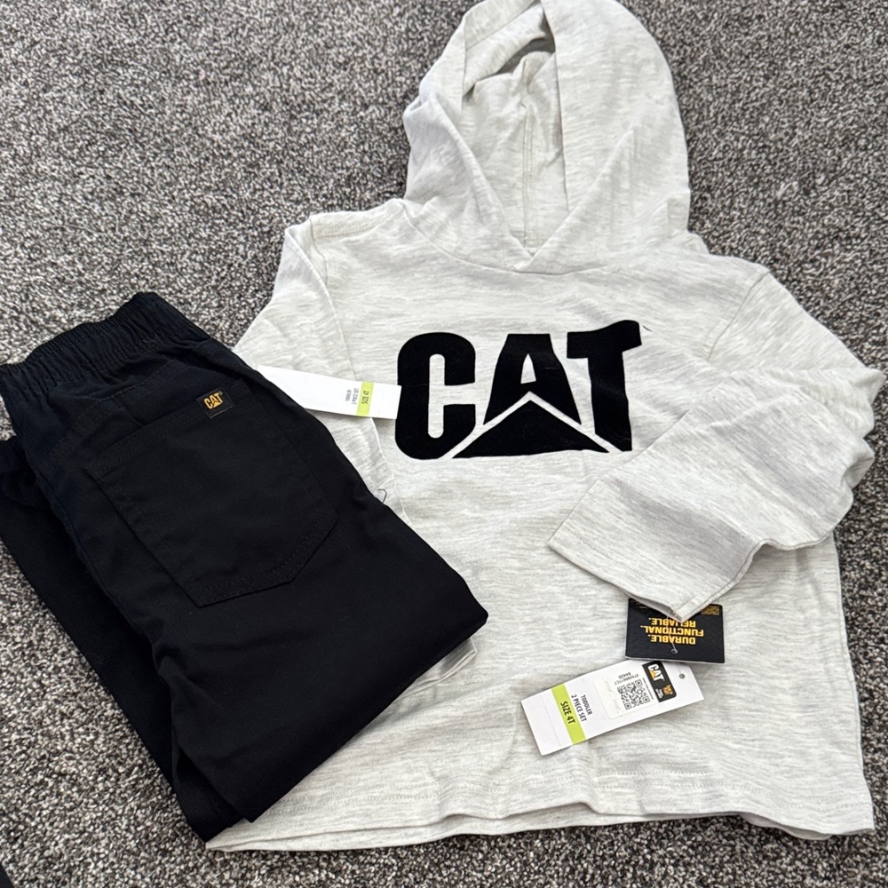 CAT Gray Hoodie and Black Pants Set